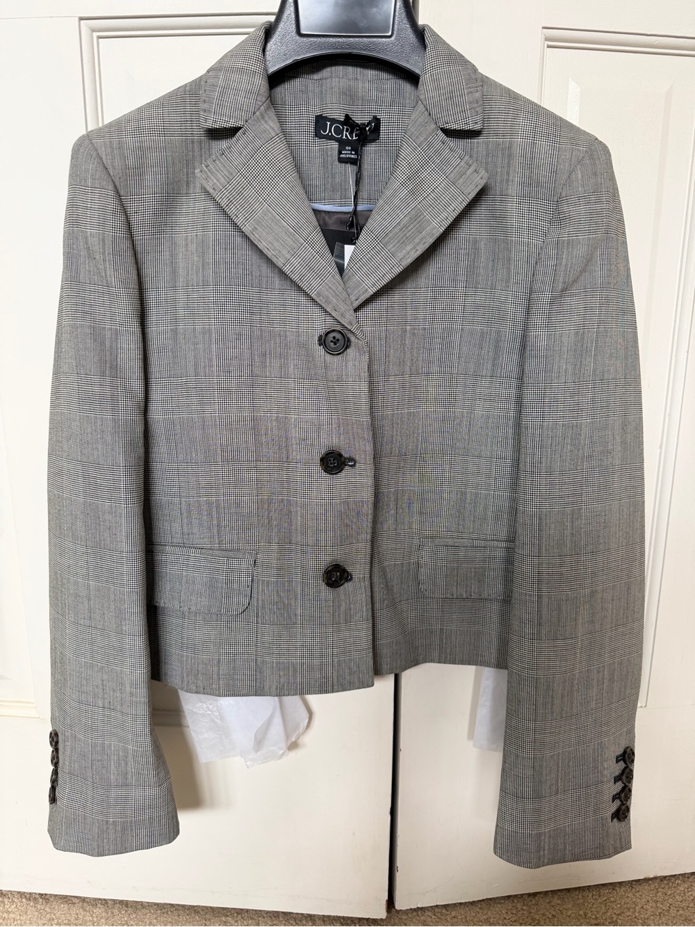 J. Crew Gray Glen Plaid Cropped Blazer